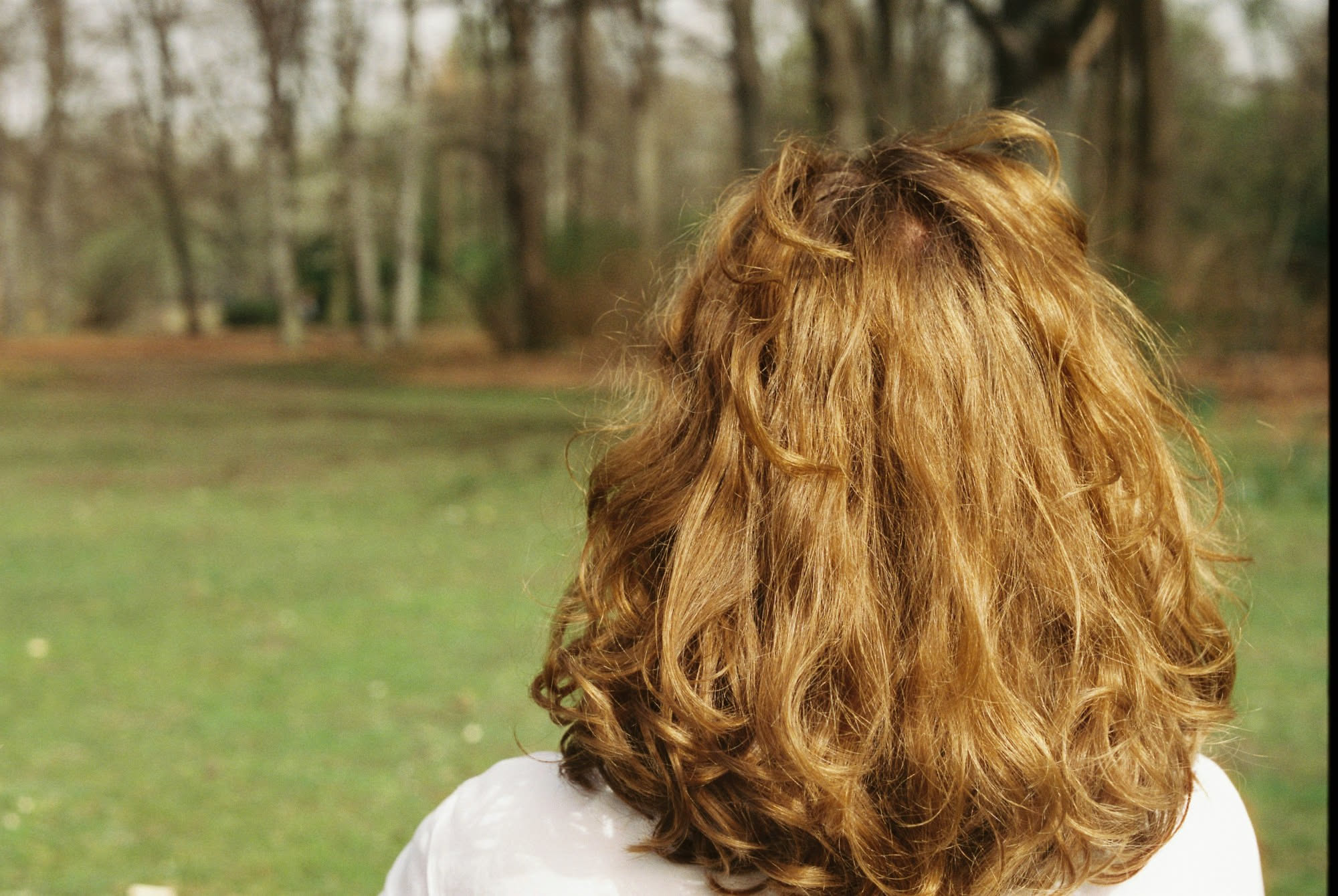 Ciocca di capelli biondi con riflesso verdastro